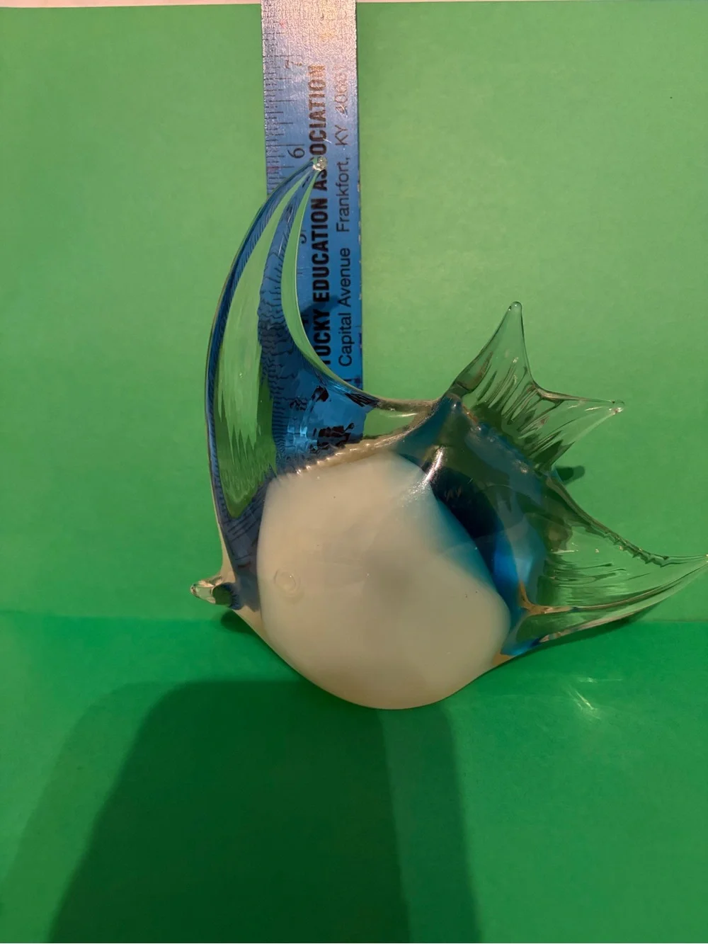 Clear Glass Fish Figurine with White Body and a touch of blue.